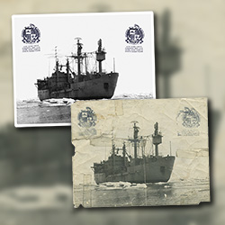 Restoration of a torn and stained photograph of the research ship USNS Eltanin