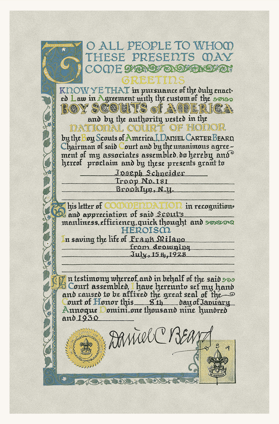 1928 Boy Scout Award Poster, Ten Mile River Scout Camps