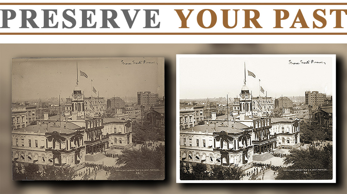 Custom photo scanning and digital photo archiving. 1885 view of New York's City Hall.