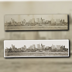 Old panoramic photo of New York South Street Seaport view from Brooklyn
