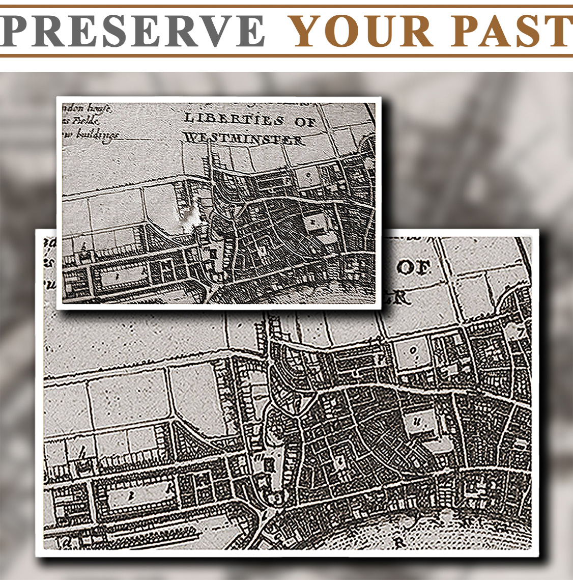 17th century map of London printed for and dedicated to Sir Robert Vyner, Lord Mayor of London (1674), suffered cuts and scratches from broken glass when the frame was damaged during shipping