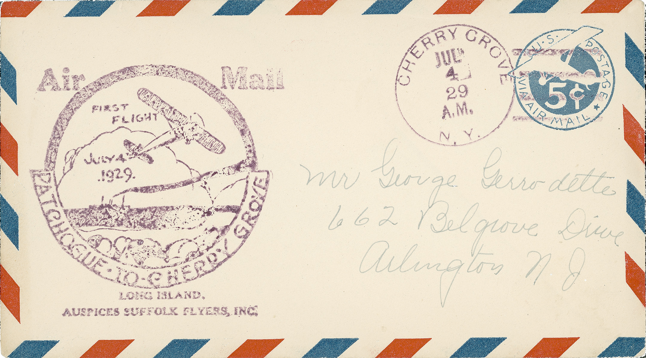 July 4th 1929 US Air Mail delivery from Patchogue Village, The Long Island to Cherry Grove, Fire Island