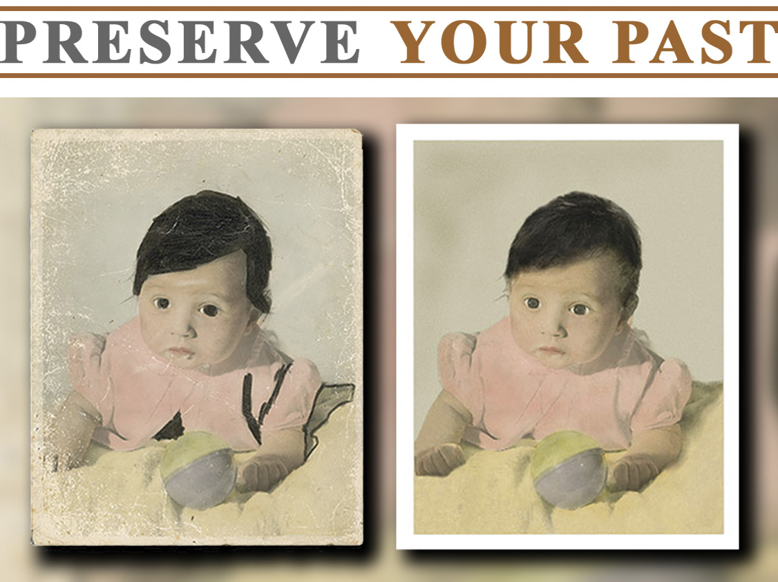 Restoration of a colorized photograph stained with magic markers