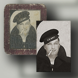Restoration of a cracked photo of WWII US NAVY sailor