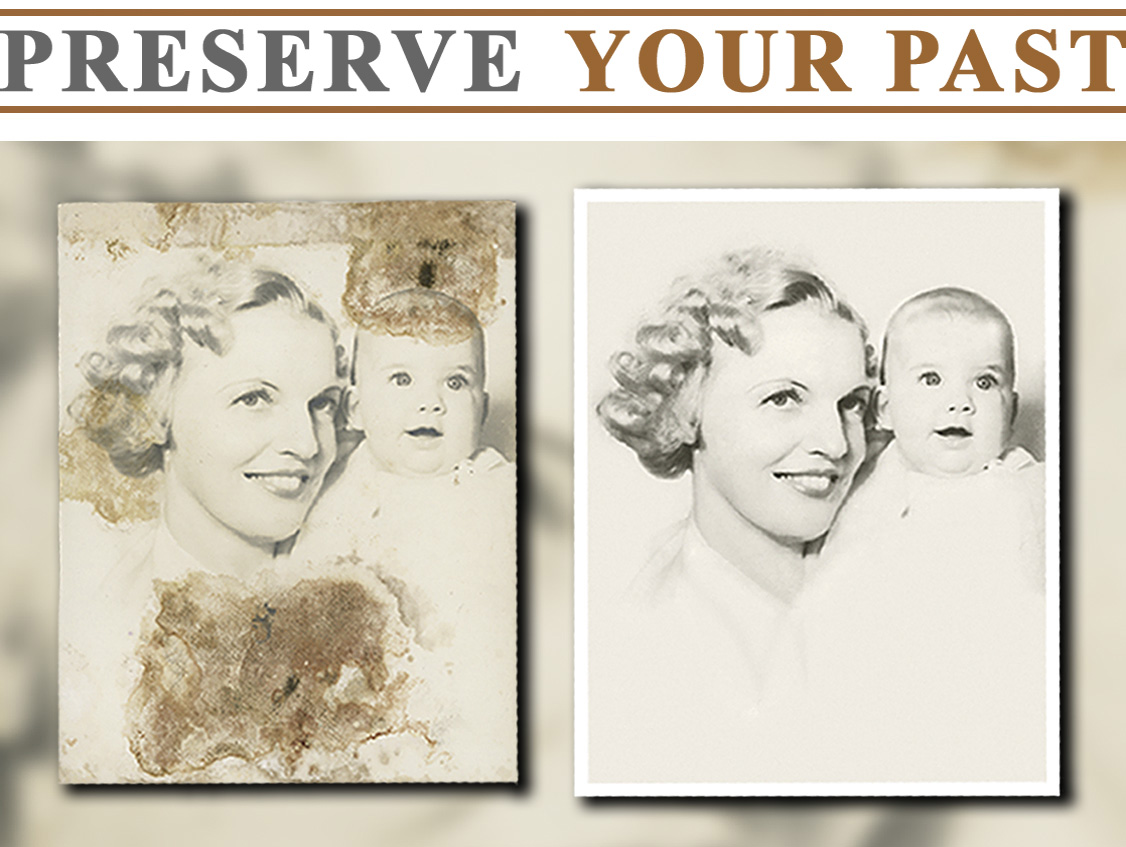 Water spots and mildew stains are common damages on many old photographs. A professional photo restoration artist can repair and remove these damages from an original photograph or by producing a high quality digital reproduction, bringing back photographs original appearance.