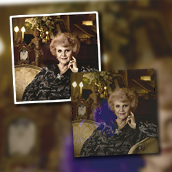 Restoration of a stained and discolored photograph of Stella Adler